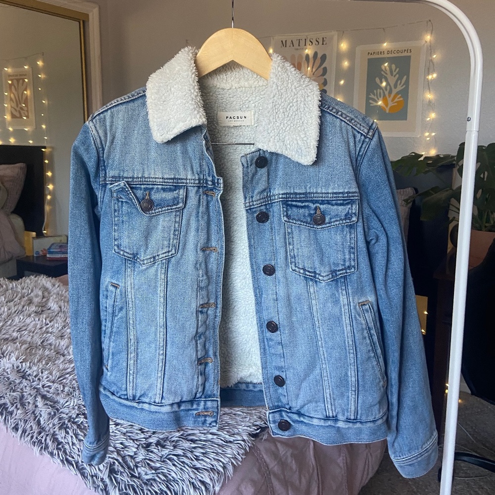 PACSUN light blue Denim Jacket with faux fur lining